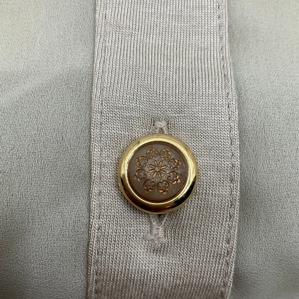 Vintage Baroque Embroidered Button Down Shirt M Tan Beige Short Sleeve Retro New - Picture 4 of 10